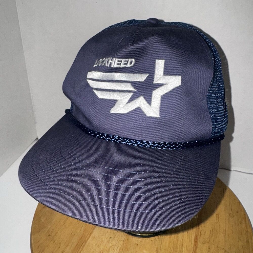 Vintage Lockheed Trucker Hat Snapback Mesh Cap Aviation USA Logo